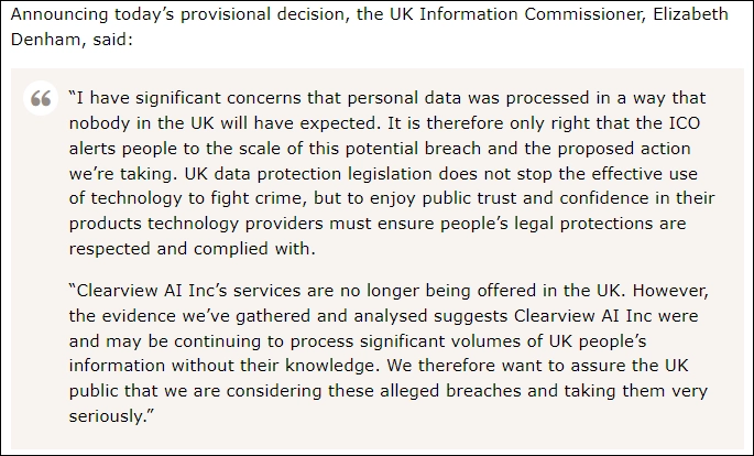 UK Information Commissioner, Elizabeth Denham, quote from ICO website