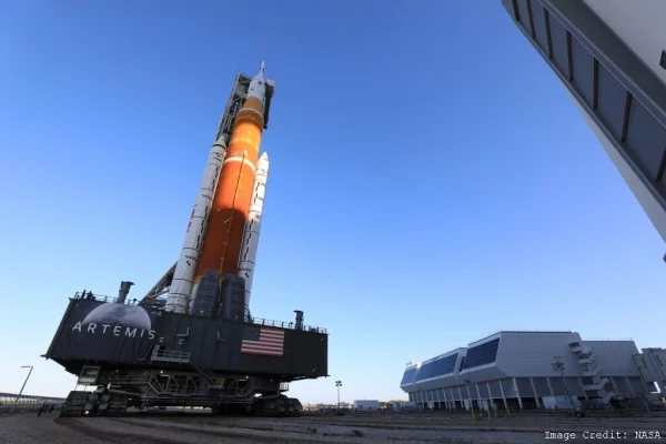 NASA Artemis rocket on the giant transporter