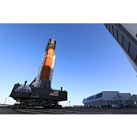 NASA Artemis rocket on the giant transporter 200