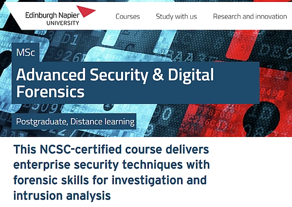 MSc Advanced Security & Digital Forensics (Edinburgh Napier University)