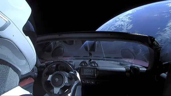 tesla in space dont panic