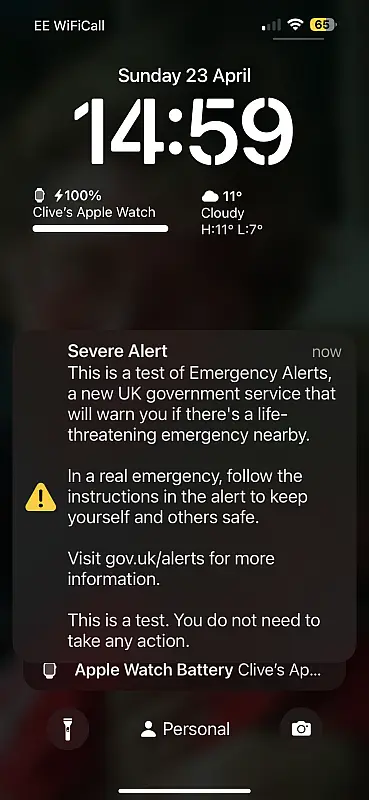 UK Emergency Alert System on my iPhone