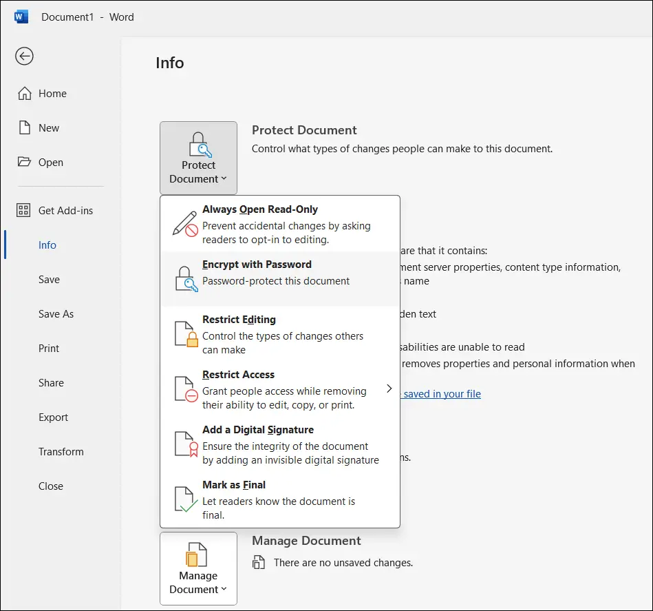 Encrypt a Word Document in Microsoft 365